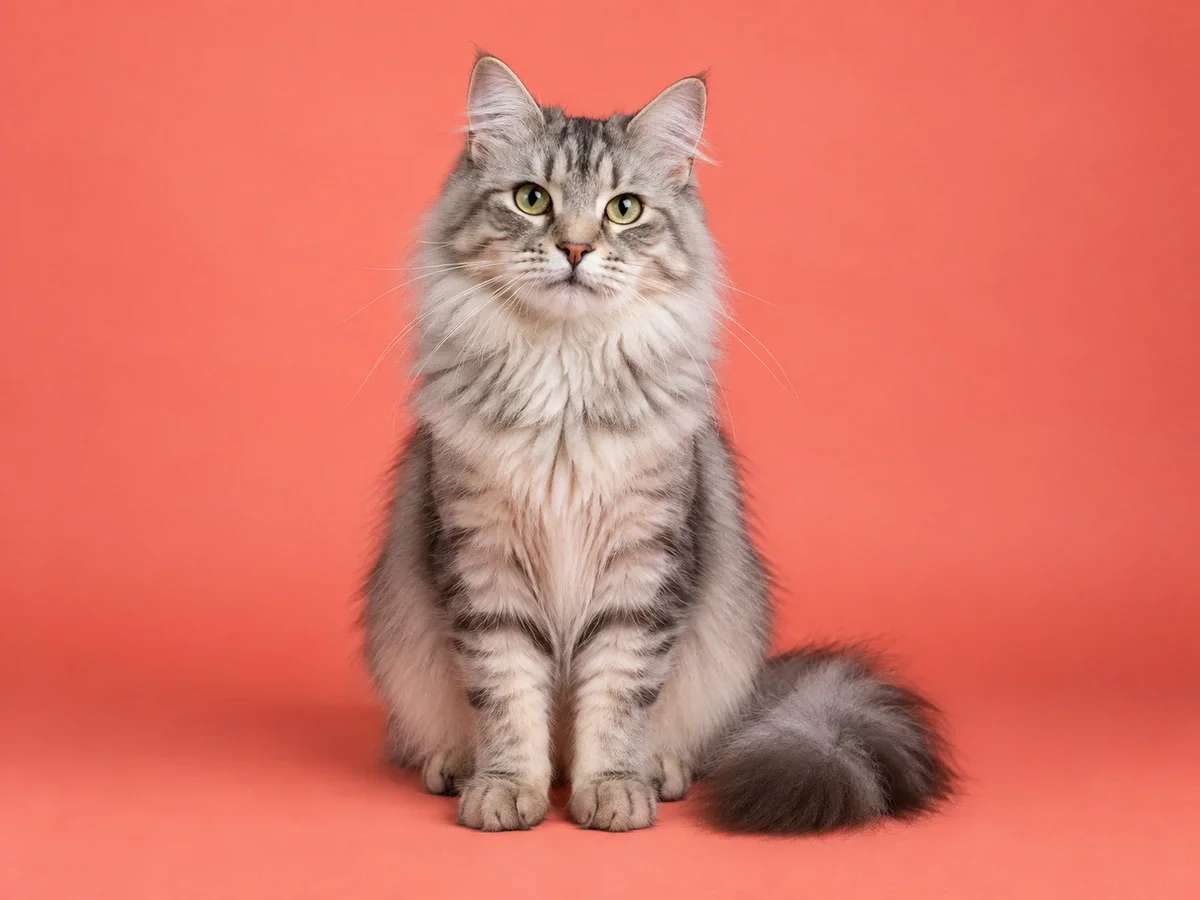 Fluffy silver tabby cat used to show fur, whiskers, and low-contrast edge areas that need review after background removal